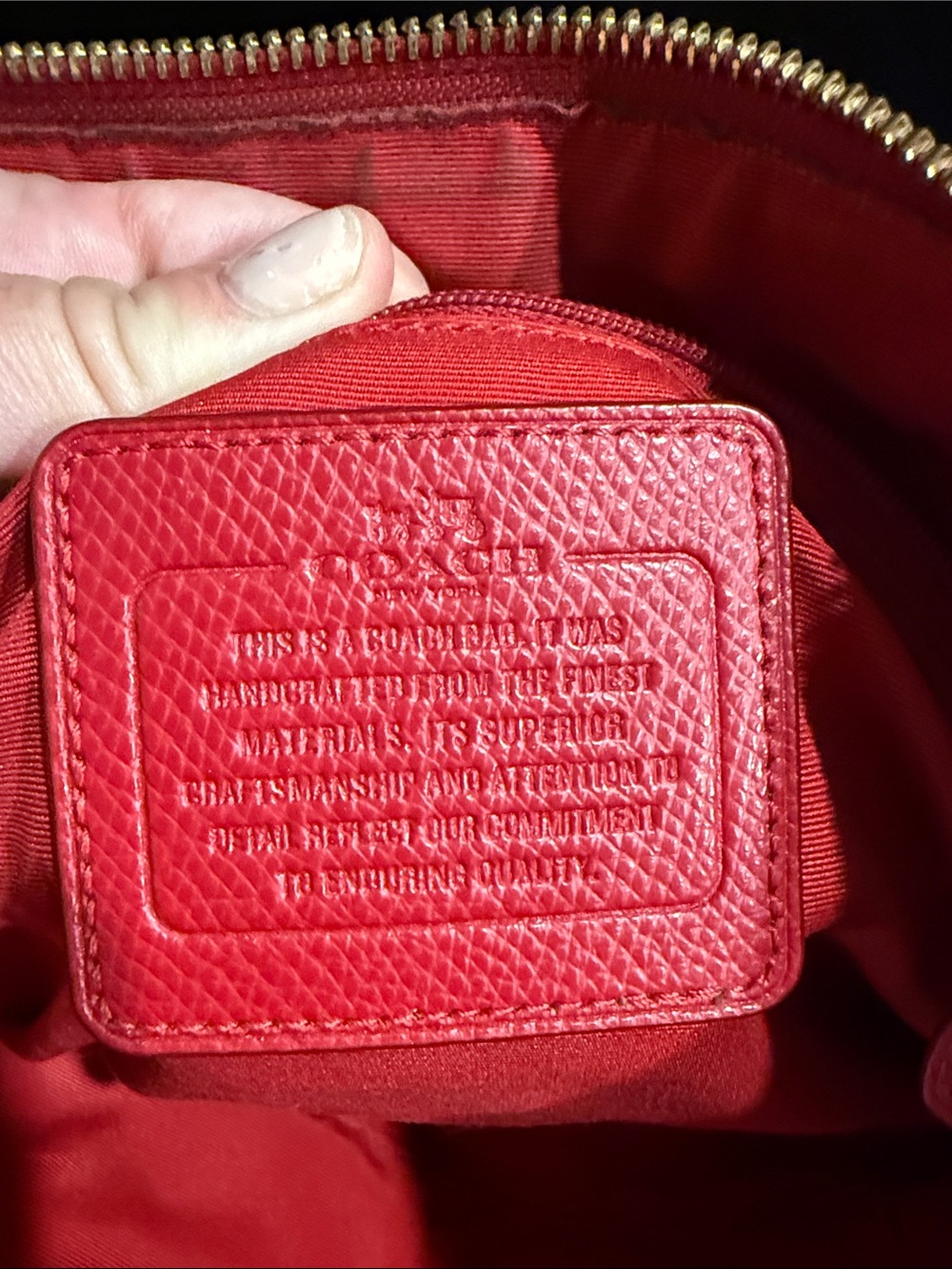 Coach Red Leather Tote with Gold Accents - Picture 6 of 12